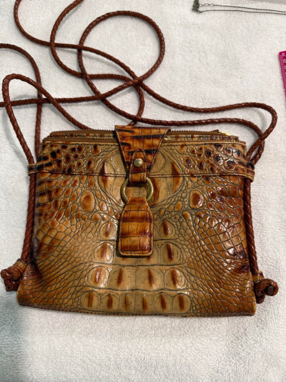 Brahmin Toasted Almond Croc Embossed Leather Crossbody Bag Betty SKU123
